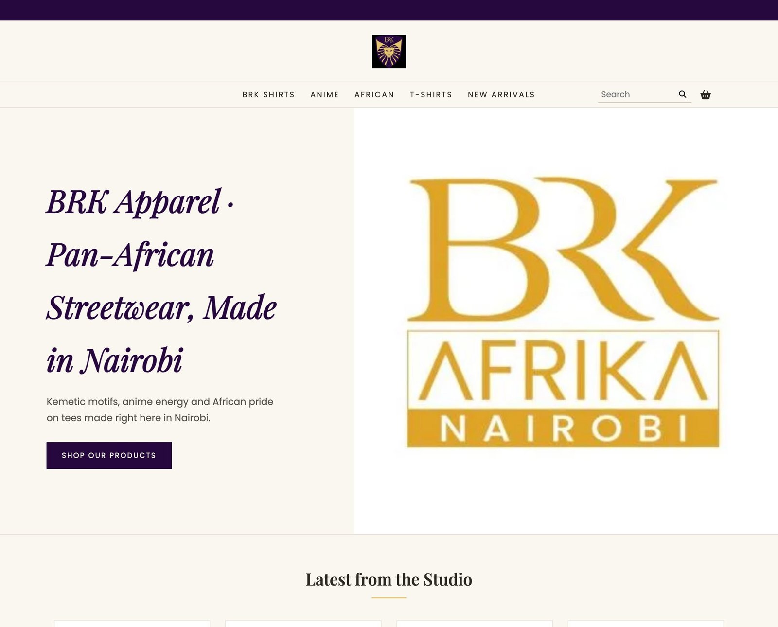 Current BRK Apparel storefront, captured from the live site