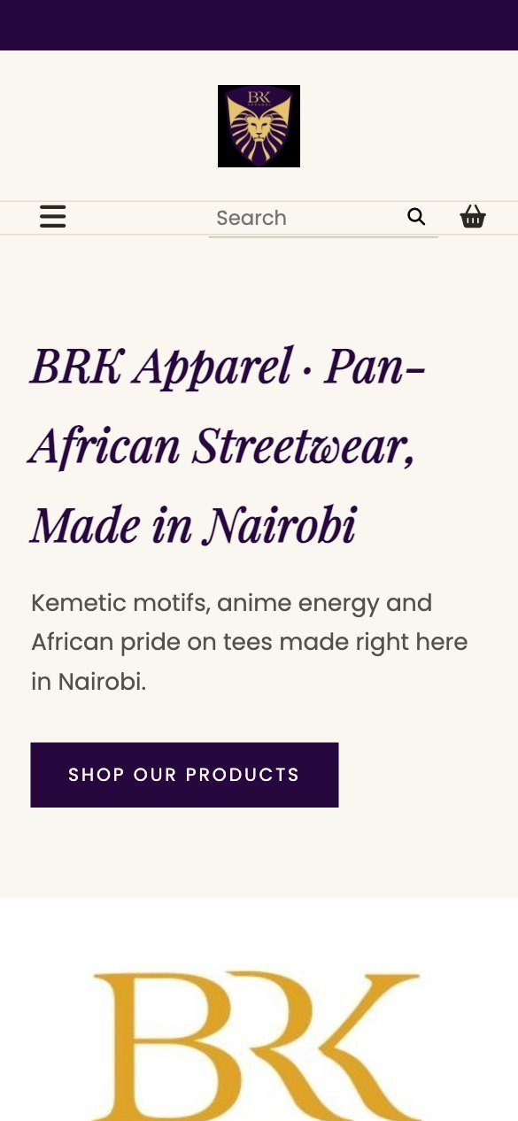 BRK Apparel storefront on a phone
